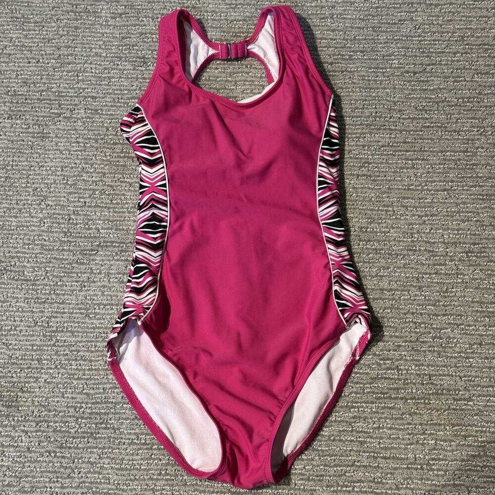 Catalina Women's‎ Medium (8-10) Pink Colorblock Sporty One Piece Swimsuit